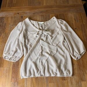 Max Studio Cream Polka Dot Tie-Neck Blouse